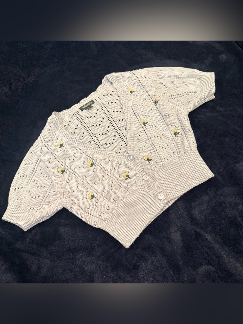 wild fable light blue Cropped V-Neck Cardigan with Yellow Floral Detail